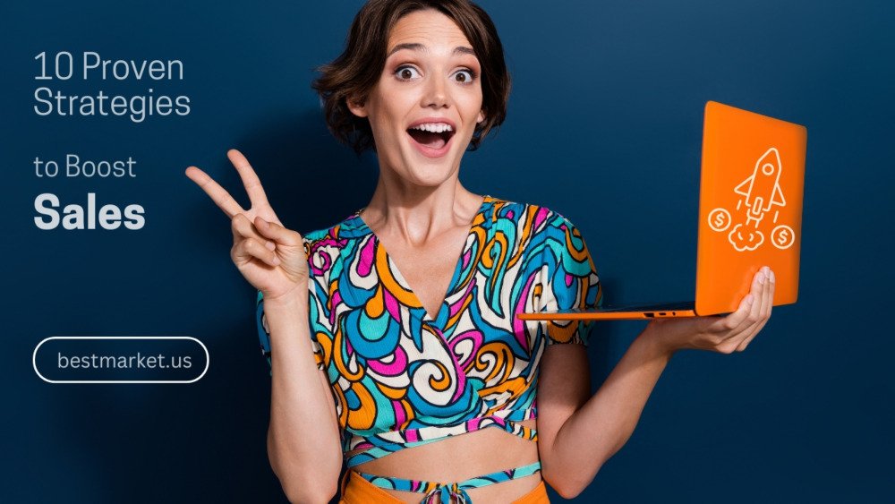 Excited businesswoman holding laptop - Boost Your Sales Strategies