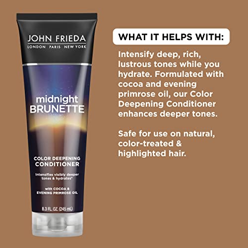 John Frieda Midnight Brunette Visibly Deeper Color Deepening Conditioner, 8.3 Ounce, with Evening Primrose Oil, Infused with Cocoa