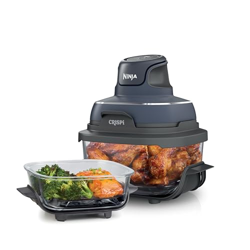 Ninja Crispi 4-in-1 Portable Glass Air Fryer Cooking System with PowerPod – Cyberspace Gray