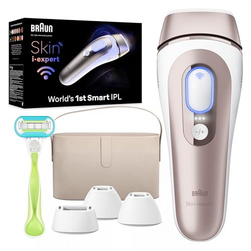 Braun IPL Long-lasting Laser Hair Removal Device for Women & Men, Skin i·Expert, at Home Hair Removal, w/ Free App, Vanity Case, Venus Razor, 4 Smart Heads, Alternative for Laser Hair Removal, PL7387