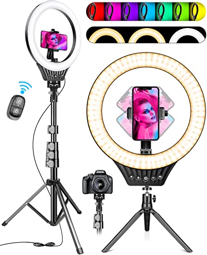 10" Ring Light Tripod Stand, Phone Holder RGB Selfie Ring Light with 59" Phone Ring Light Stand and Desk Tripod,8 Dimming Levels,17 Color LED Ring Lights for Phone,Live Stream,Make Up,YouTube,TikTok