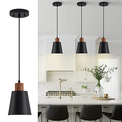 FookChak 3-Pack Black Pendant Light Farmhouse Small Pendant Kitchen Island Light for Dining Room,Bar,Kitchen Sink,6in Wide,E26,Modern Black