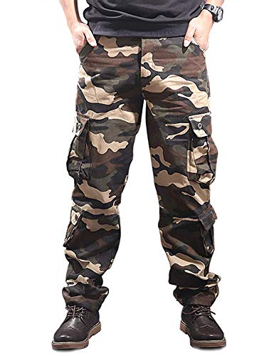 zeetoo Mens Relaxed-Fit Cargo Pants Multi Pocket Military Camo Combat Work Pants GZ03 Khaki Camo