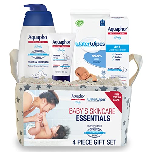 Aquaphor Baby Welcome Baby Gift Set - Free WaterWipes and Bag Included - Healing Ointment, Wash and Shampoo, 3 in 1 Diaper Rash Cream