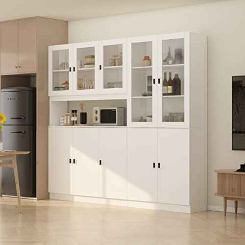 DiDuGo Kitchen Hutch Storage Cabinet with Shelves & Doors, Kitchen Storage Cabinets Cupboard, Freestanding Pantry Cabinets for Kitchen White (78.7”W x 12.2”D x 70.9”H)