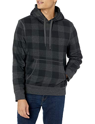 Amazon Essentials Men's Sherpa-Lined Pullover Hoodie Sweatshirt, Charcoal, Buffalo Plaid, XX-Large