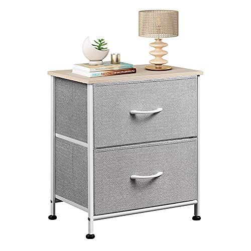 WLIVE Nightstand, 2 Drawer Dresser for Bedroom, Small Dresser with 2 Drawers, Bedside Furniture, Night Stand, End Table with Fabric Bins for Bedroom, Closet, Nursery, College Dorm, Light Grey