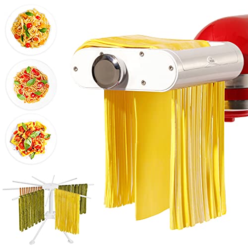 ANTREE Pasta Maker Attachment for KitchenAid Stand Mixers with Pasta Drying Rack & Cleaning Brush, 3-1 Set includes Pasta Sheet Roller, Spaghetti Cutter, Fettuccine Cutter