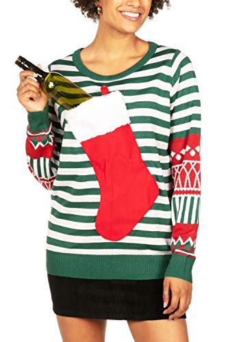 Tipsy Elves Tacky Ugly Christmas Sweater for Women with Attached Stocking from Size: X-Small
