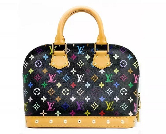 Louis Vuitton Alma Handbag, Black Monogram Multicolor Canvas, Full View