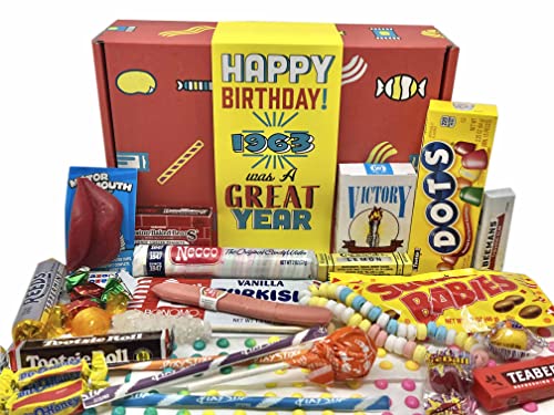 RETRO CANDY YUM ~ 1963 60th Birthday Gift Box Nostalgic Candy Assortment from Childhood for 60 Year Old Man or Woman Born 1963 Jr