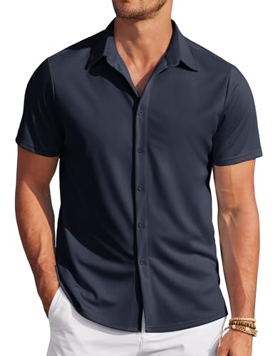Men's wrinkle-free short sleeve button-down shirt in - perfect for summer style.