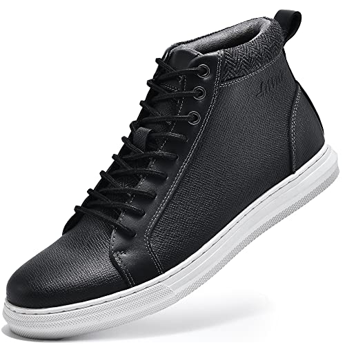 Arkbird Men' Black Leather Mid-Top Sneaker Boot Fashion Casual Lace Up Skateboarding Walking Shoe for Men Color Black Size 7