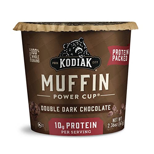 Kodiak Cakes Minute Muffins Dark Chocolate Muffins - 100% Whole Grain, High Protein Muffins Power Cup Just Add Water for Breakfast on the Go - Double Dark Chocolate Muffins, 2.36 Ounce (Pack of 12) (Packaging May Vary)