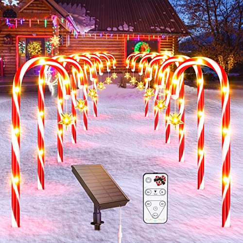 LETMY 12 Pack Outdoor Christmas Decorations Solar Candy Cane Lights, Brighter & Taller Solar Christmas Pathway Lights with Remote Control, 9 Modes Christmas Decorations for Outdoor Yard Xmas Holiday