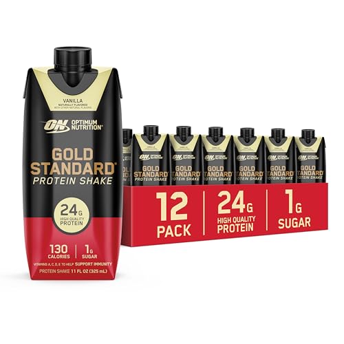 Optimum Nutrition Gold Standard Protein Shake, 24g Protein, Ready to Drink Protein Shake, Gluten Free, Vitamin C for Immune Support, Vanilla, 11 Fl Oz, 12 Count (Pack of 1) (Packaging May Vary)