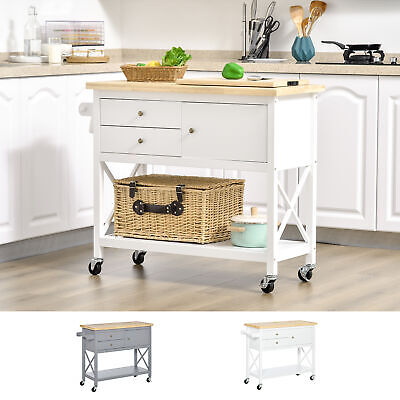 Utility Kitchen Cart Rolling Kitchen Island Storage Trolley with Rubberwood Top