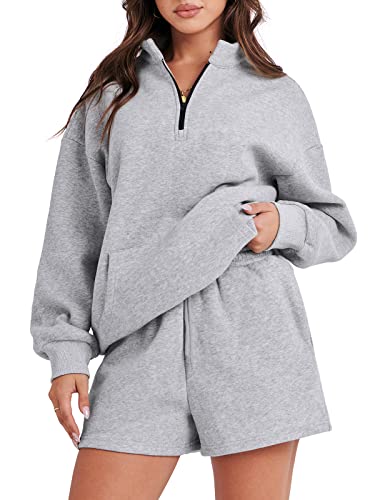 ANRABESS Women 2 Piece Sweat Short Sets 2024 Spring Fashion Clothes Sets Airport Travel Outfits Sweatsuit Fleece Cute Oversized Sweatshirt Lounge Matching Tracksuit Sets 1030qianhuahui-L
