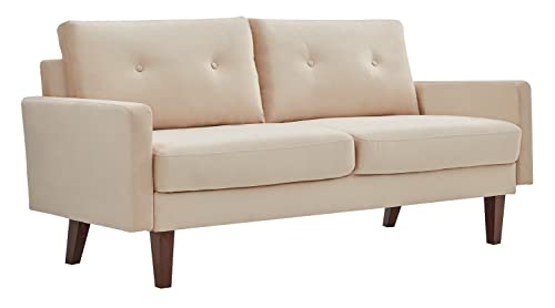 Dreamsir 69" Modern Cream Love Seats Sofa Couch Furniture, Velvet Fabric Mid Century Couch for Living Room, Bedroom, Apartment/Easy, Tool-Free Assembly (Sofa, Beige)