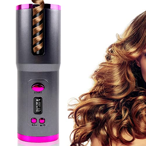 Cordless Automatic Curling Iron,Ceramic Auto Hair Curler with LCD Display 6 Temps & Timers,Portable USB Rechargeable Curling Iron Wand,Detangle & Scald-Free,Auto Shut Off,Fast Heating for Hair Styling