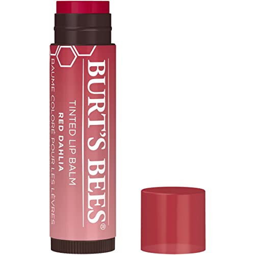 Burt's Bees Lip Balm Stocking Stuffers, Tinted Moisturizing Lip Care Christmas Gifts for Women, 100% Natural, with Shea Butter, Red Dahlia (2 Pack)