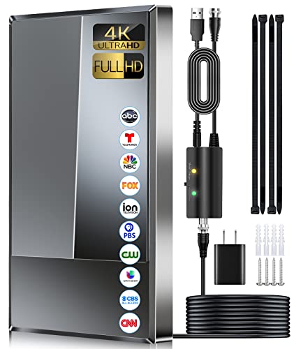 2023 TV Antenna for Smart TV, 800+ Miles Range, Digital HD Indoor Outdoor Antenna Upgraded Amplifier Powerful Signal Booster Support 8K 4K HDTV 1080p Fire Stick All TVs VHF UHF - 35FT Cable/AC Adapter