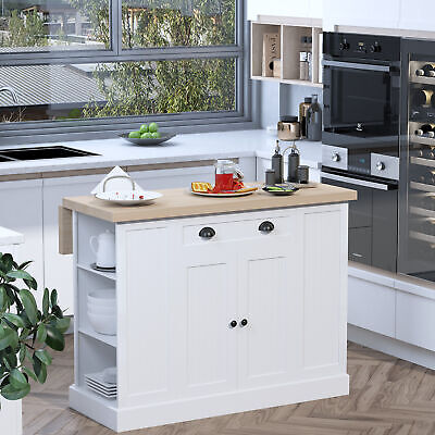 47" Farmhouse Style Kitchen Island Storage Cabinet w/ Drop Leaf Table Countertop