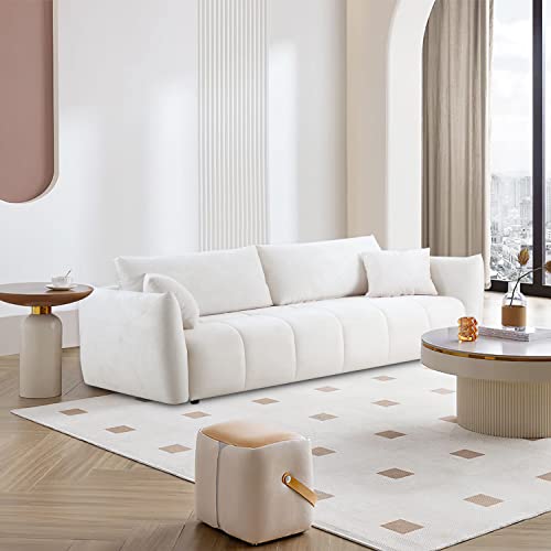 WILLIAMSPACE 85" Modern Sofa Couch for Living Room, Back Upholstered Fabric Luxury Organ Sofa with 3 Throw Pillows for Home, Office, Apartment, Beige