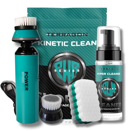 Kinetic Cleanse Electric Shoe Cleaning Kit - Featuring Hyper Cleanse, Provides Insane Cleaning Power for Leather & Fabric, Removes Tuff Stains, Bonus Shoe Cube For Soles. Color Safe, Olvent Free.