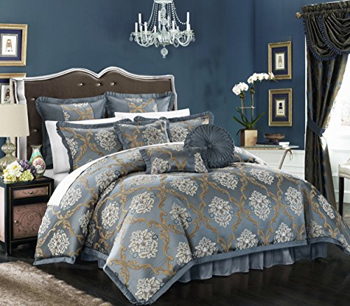 Chic Home 9 Piece Aubrey Decorator Upholstery Comforter Set and Pillows Ensemble, King, Blue