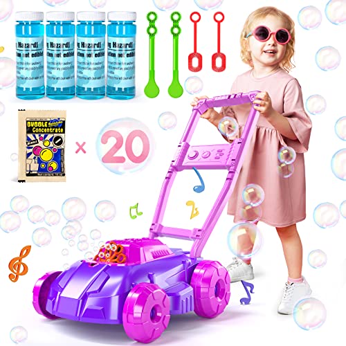 TEMI Pink and Purple Bubble Lawn Mower for Toddlers 3 4 5 6 7 8, Bubble Machine, Outdoor Toys, Outside Toys for Toddlers, Christmas, Easter Birthday Gifts for Preschool Boys Girls