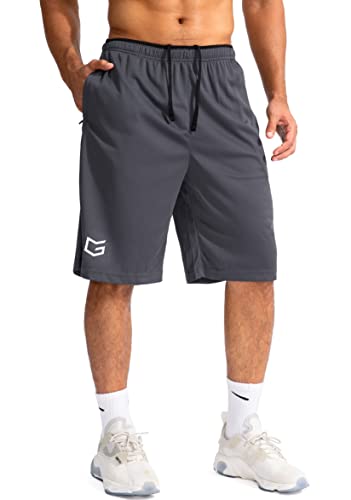 Men's Basketball Shorts with Zipper Pockets Lightweight Quick Dry 11" Long Shorts for Men Athletic Gym(Dark Gray,M)