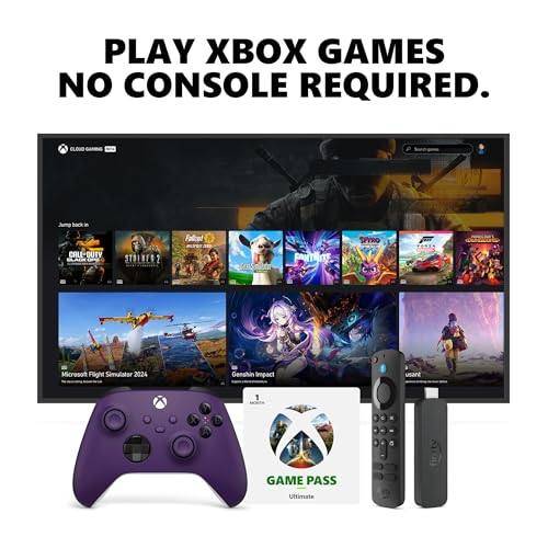 Amazon Fire TV Stick 4K, Astral Purple Core Wireless Controller, and 1 Month Game Pass Ultimate Bundle
