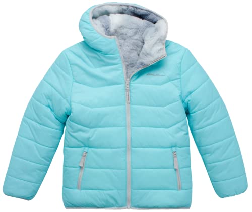 Eddie Bauer Girls' Reversible Jacket - Deer Harbor Waterproof Lightweight Puffer Coat with Faux Shearling Lining (5-16), Size 5/6, Aqua