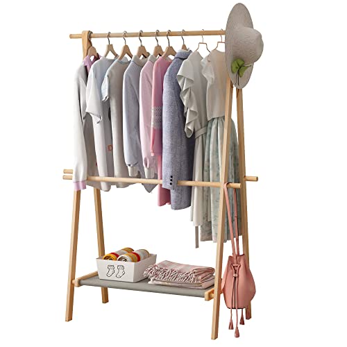 Clikuutory Dress up Rack, Adult and Teenagers Garment Rack, Clothing Rack with Storage Shelf (Natural Pine, 40" L x 16" W x 60" H)