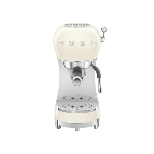 Smeg ECF02 Italian Espresso Machine – Manual 15-Bar Coffee Maker, Made in Italy – Retro Design with Steam Wand (Cream)