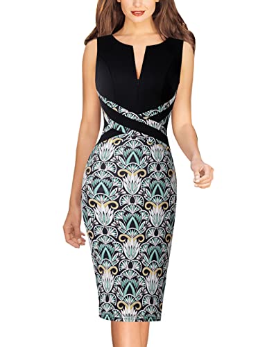 VFSHOW Womens Black and Multi Floral Print Slim Front Zipper Party Cocktail Bodycon Pencil Sheath Dress 8851 BLK XS