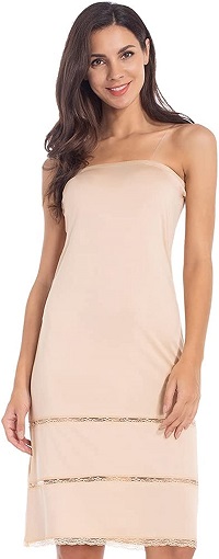 MANCYFIT Women's Tube Top Dress Slip Sleeveless Underdress Invisible Straps Nude Large