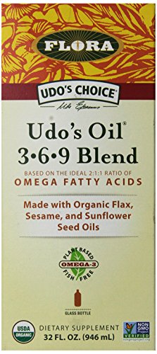 Flora UDO’s Oil Omega 3-6-9 32 Oz Supplement | Organic | Plant Based | Vegan Fish Oil Alternative | Blend of Flaxseed, Coconut, Evening Primrose & More