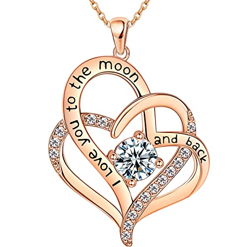 NEWNOVE I Love You Heart Necklaces for Women, Christmas Jewlery Gifts for Wife Girlfriend Mom Grandma, Anniversary Birthday Gifts for Her-Rose Gold