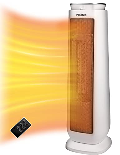 PELONIS PHTPU1501 Ceramic Tower 1500W Indoor Space Heater with Oscillation, Remote Control, Programmable Thermostat & 8H Timer, ECO Mode, Tip-Over Switch & Overheating Protection, White