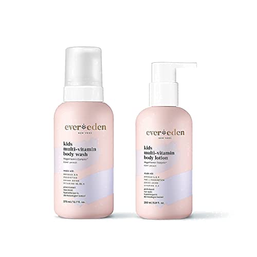 Evereden Kids Body Wash, 12.7 fl oz. & Kids Body Lotion, 6.8 fl oz. | Cool Peach Scent | 2 Item Bundle Set | Clean and Natural Kids Skincare
