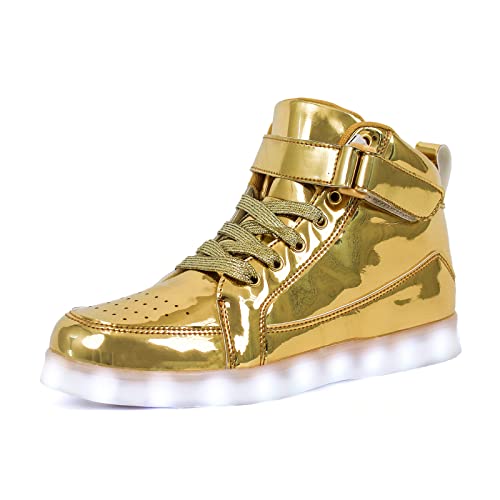 IGxx LED Light Up Shoes for Kids USB Recharging High Top LED Sneakers for Boys Girls Toddler Gold