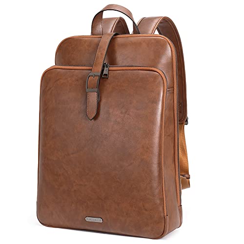 CLUCI Womens Backpack Purse Leather 15.6 Inch Laptop Travel Business Vintage Large Shoulder Bags Two-tone Brown