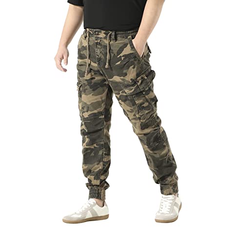 DGWZ Men Elastic Waist Cargo Pants with Pocket Stretch Cotton Camo Jogger Pants for Men
