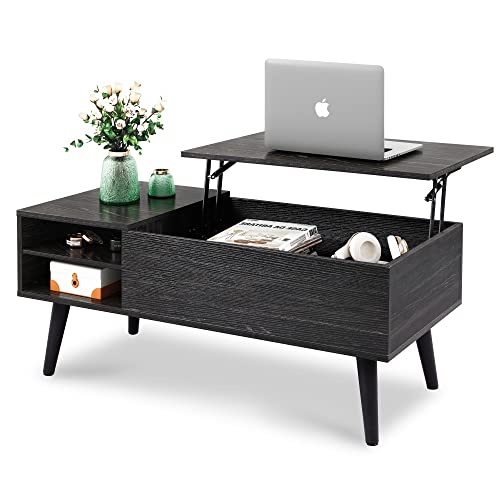 WLIVE Wood Lift Top Coffee Table with Hidden Compartment and Adjustable Storage Shelf, Lift Tabletop Dining Table for Home Living Room, Office, Charcoal Black