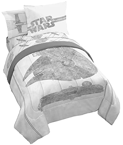 Jay Franco Star Wars Falcon Schematics 5 Piece Twin Size Bed Set - Includes Comforter & Sheet Set - Super Soft Kids Bedding Fade Resistant Microfiber