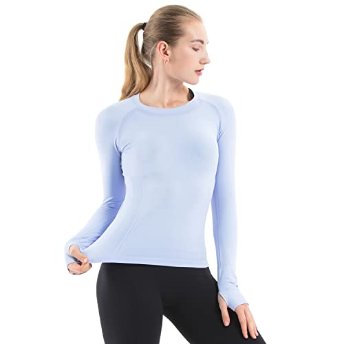 MathCat Seamless Workout Shirts for Women Long Sleeve Yoga Tops Sports Running Shirt Breathable Athletic Top Slim Fit