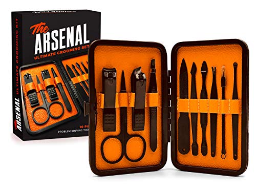 Ultimate Men's Grooming Kit, 10-Piece Set - The Arsenal Gift Set by Wild Willies, Multi-Purpose Manicure, Pedicure & Facial Tools Include Nail Clippers, Scissors, Tweezers & Blackhead Remover