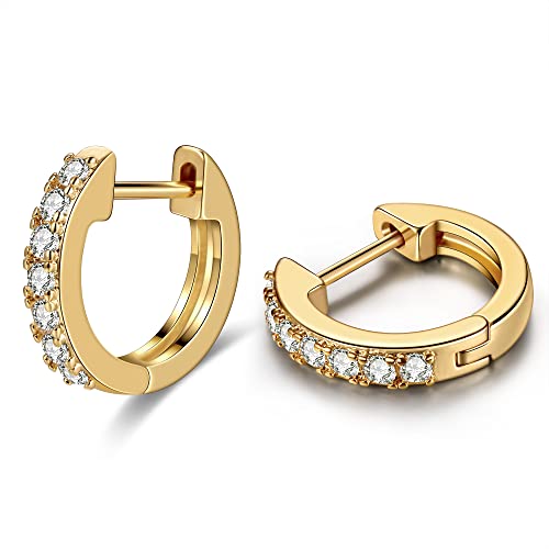 Gacimy Gold Huggie Earrings for Women 14K Real Gold Plated, Small Cubic Zirconia Cartilage Hoop Earrings Cuffs for Women